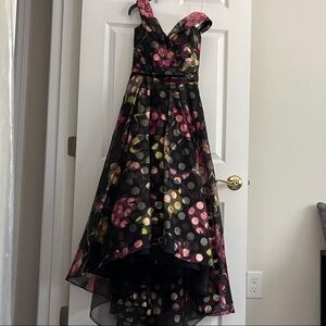 Formal Off The Shoulder Floral Party Dress with Pink and Green Accents